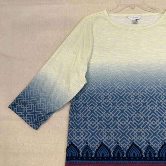 CJ Banks 3/4 Sleeve Tunic Top Geometric Ombre Women’s 1X Blue Ivory - Picture 5 of 12